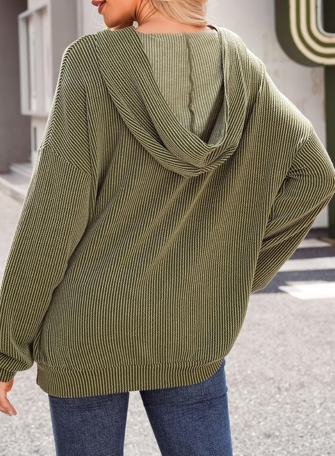 Women's Pullover Hoodies Sweatshirts Casual Loose Long Sleeve Ribbed Knit Shirts