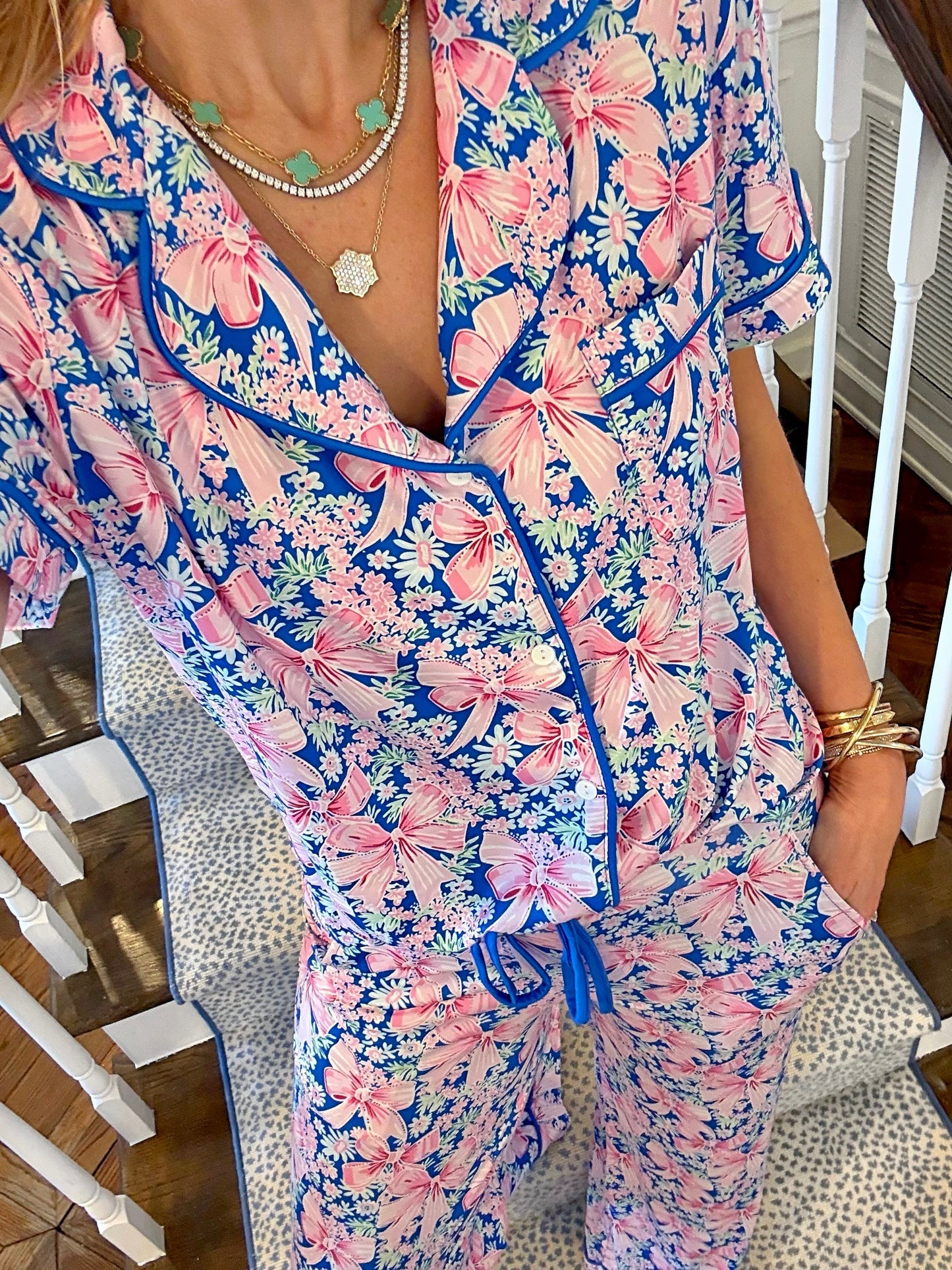 Garden Party Bow Wide Leg Pajama Set