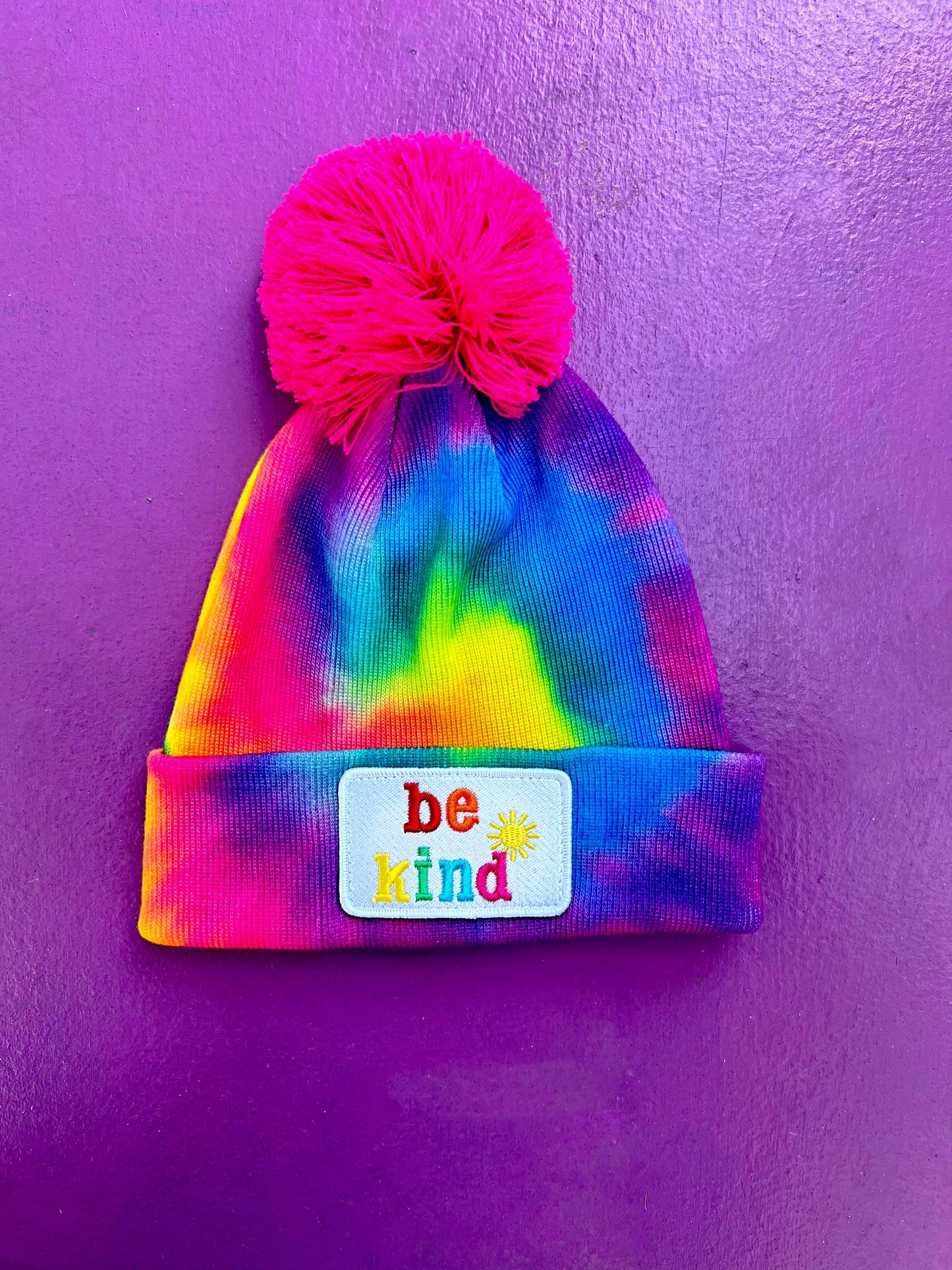 Be Kind Pom Pom Tie-Dye Beanie