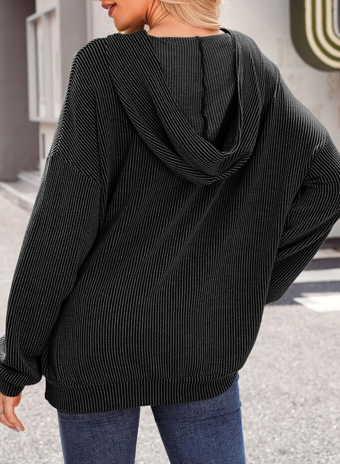 Women's Pullover Hoodies Sweatshirts Casual Loose Long Sleeve Ribbed Knit Shirts