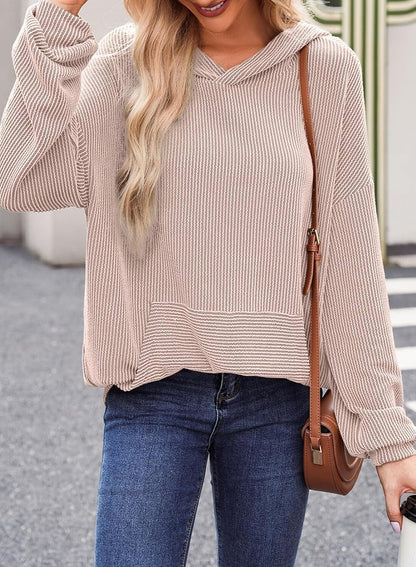 Women's Pullover Hoodies Sweatshirts Casual Loose Long Sleeve Ribbed Knit Shirts