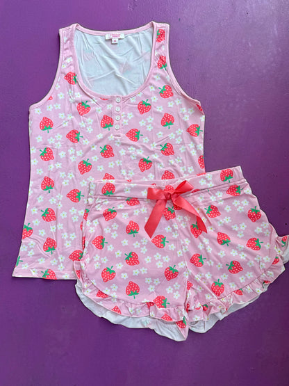 Strawberry Ruffle Shorts Pajama Set