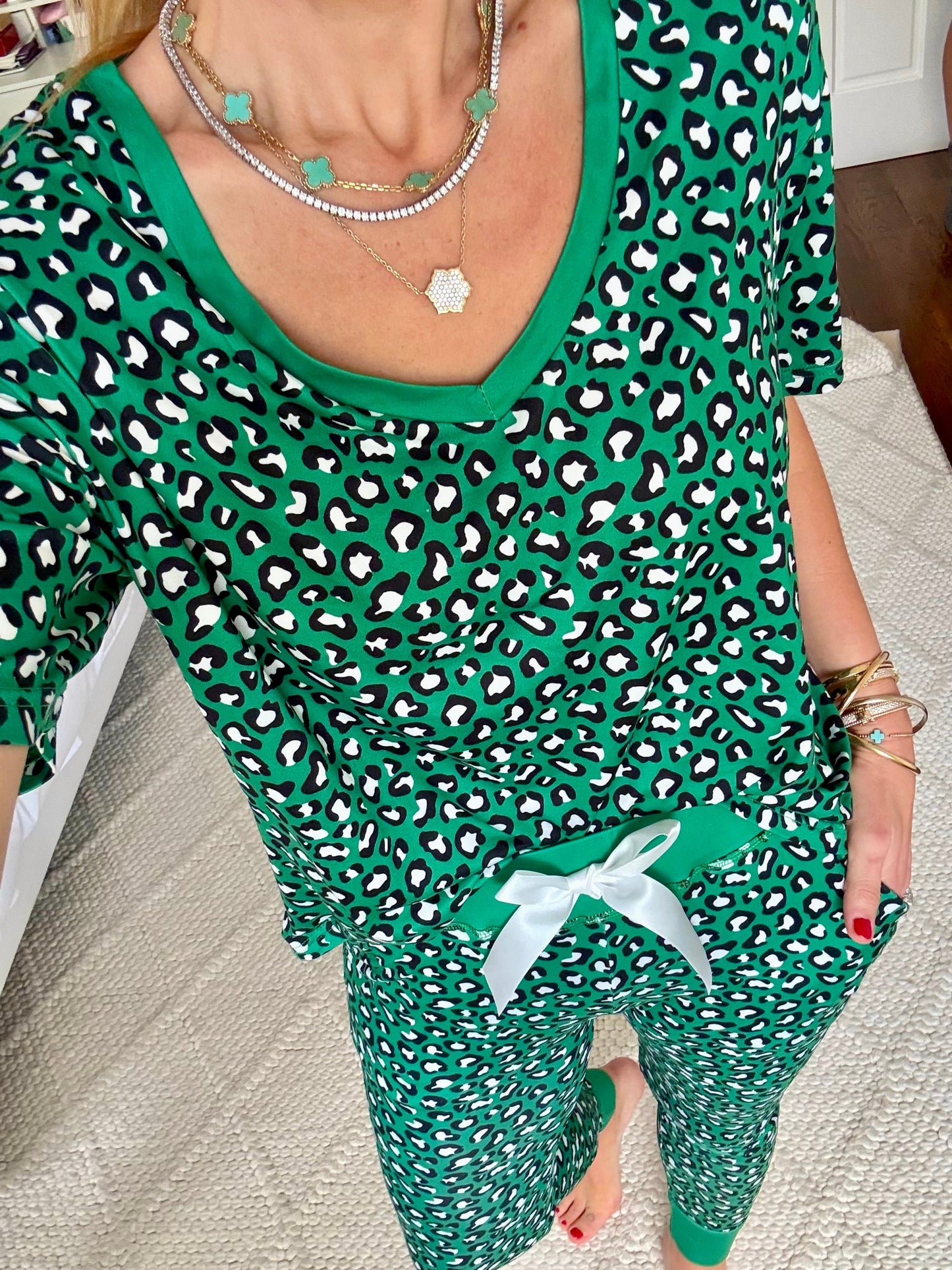 Green Leopard Pajama Jogger Set