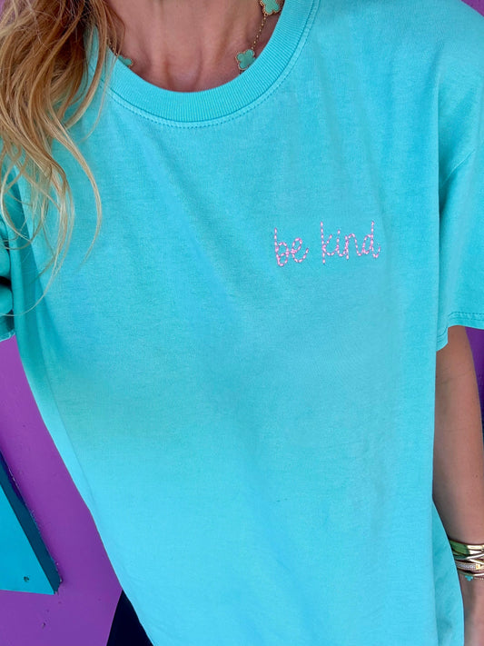 Be Kind Embroidered Mint Tee