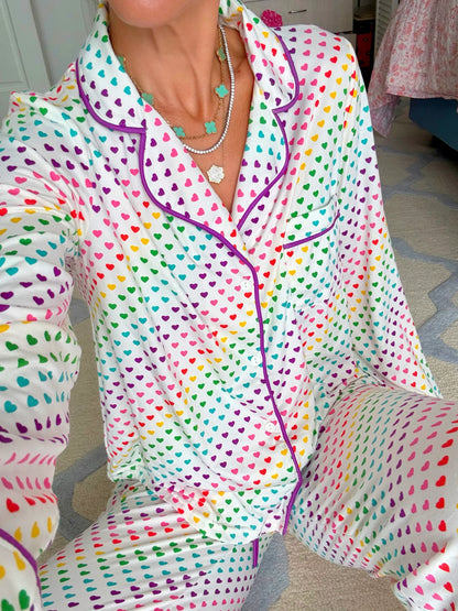Rainbow Hearts Wide Leg Pajama Set