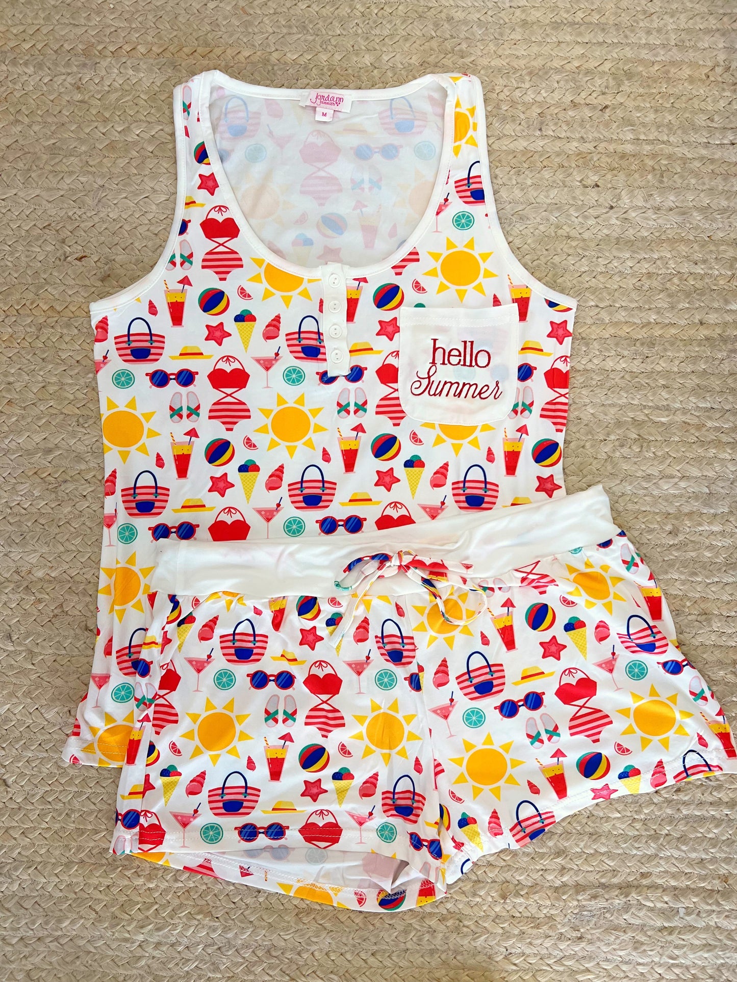 Hello Summer Embroidered Pajama Set
