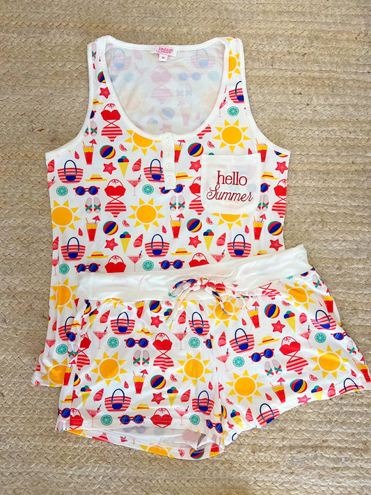 Hello Summer Embroidered Pajama Set