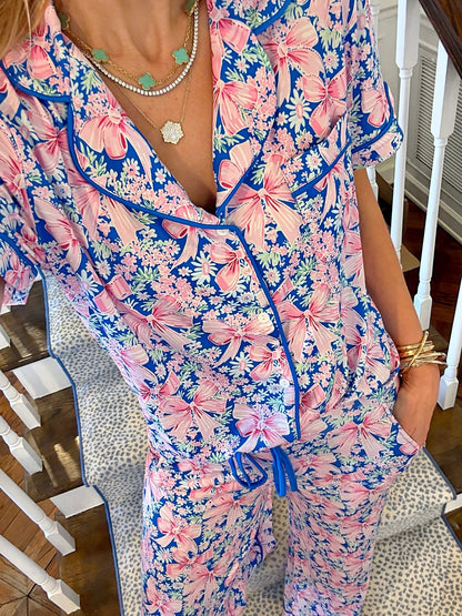 Garden Party Bow Wide Leg Pajama Set