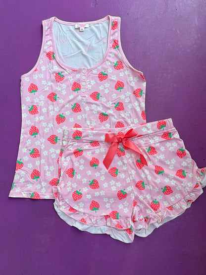 Strawberry Ruffle Shorts Pajama Set