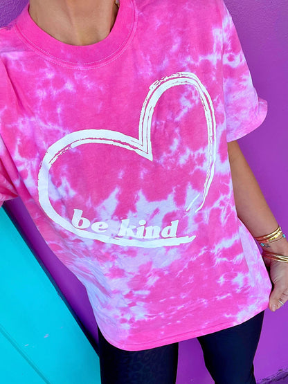 Be Kind Pink Splash Heart Tie-Dye Tee