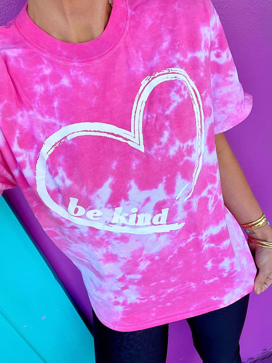 Be Kind Pink Splash Heart Tie-Dye Tee