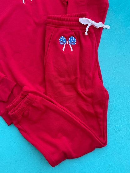 Stars and Stripes Bow Embroidered Sweatpants