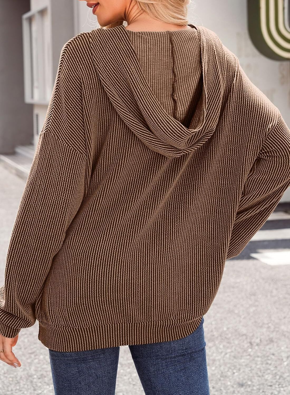 Women's Pullover Hoodies Sweatshirts Casual Loose Long Sleeve Ribbed Knit Shirts