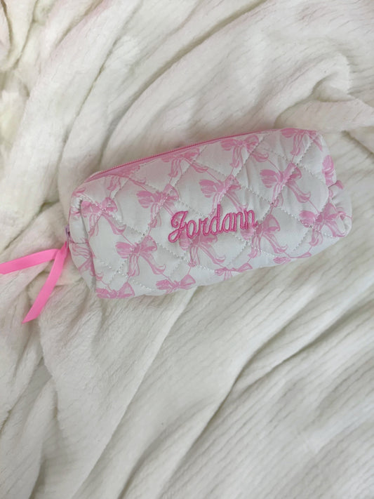 Pink Bow Embroidered Pouch